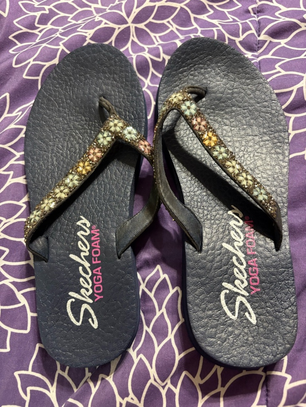 Skechers yoga foam flower bejeweled sandals